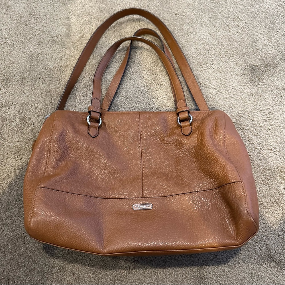 Coach Park Soft Pebble Leather Katheryn 3 Zip Satchel Crossbody Strap Purse